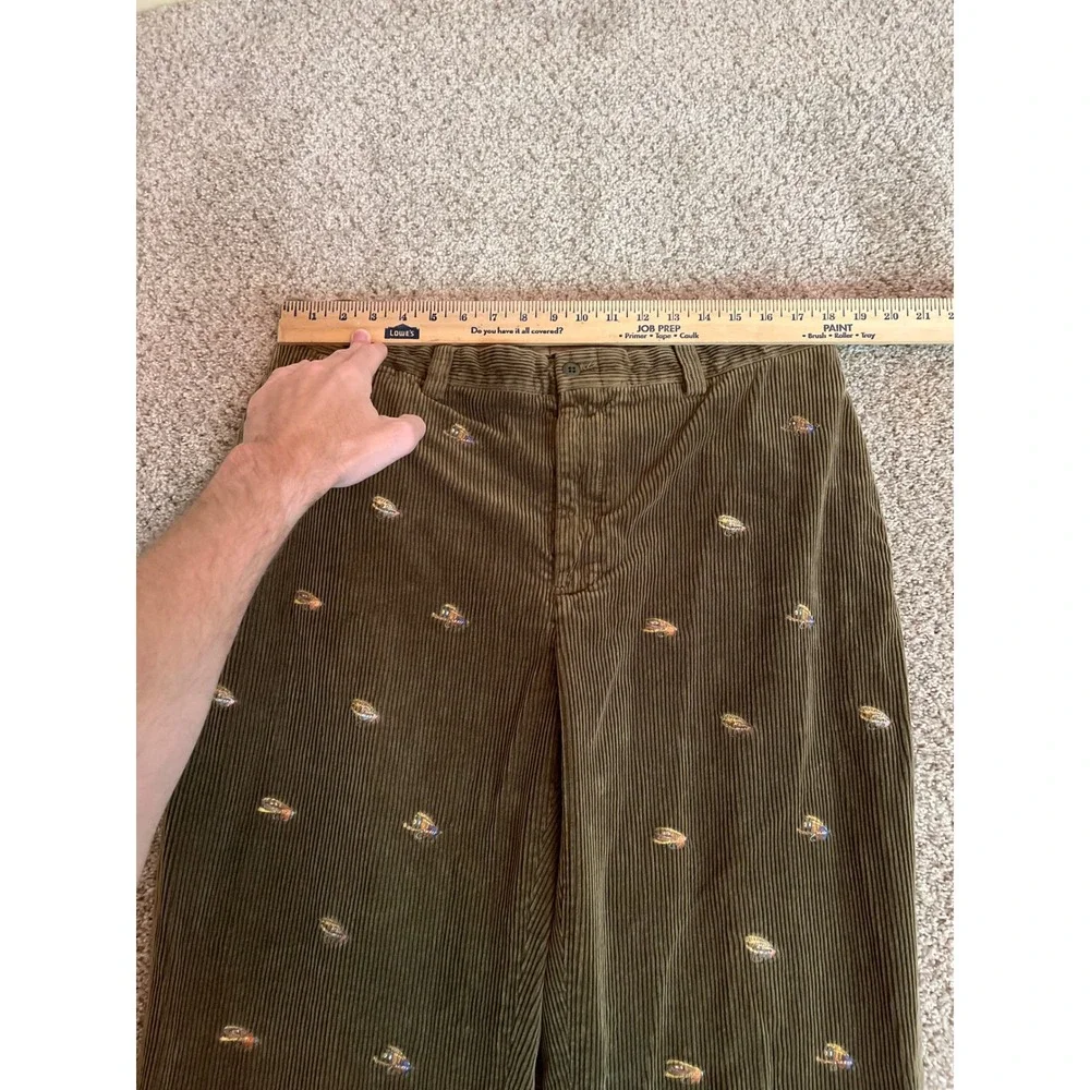 VTG Polo Ralph Lauren Mens Pants 38R Brown Corduroy Fishing Fly Lure Embroidered